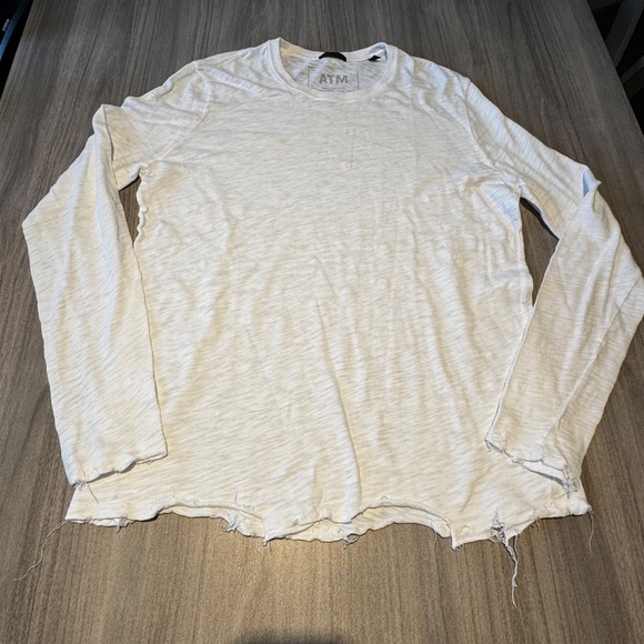 ATM Long Sleeve Destroyed Wash Crew in White Slub Jersey Knit Peru Medium - Picture 3 of 6